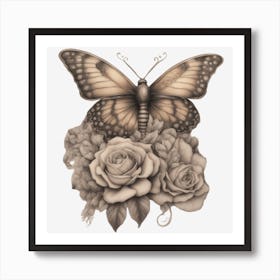 Butterfly And Roses Art Print