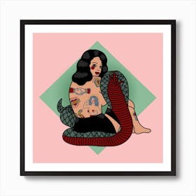 Maria And The Leopard In Pink And Teal Square Art Print