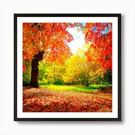 Autumnal Landscape Leaves In Vibrant Oranges Reds And Yellows Scattered Acorns Nestled Amidst Th (7) Art Print