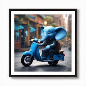 Elephant On A Scooter Art Print