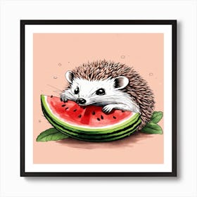 Hedgehog Eating Watermelon 2 Art Print