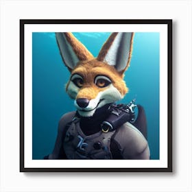 Fox In The Water 1 Art Print