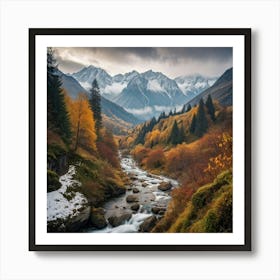 Autumn Landscape Panorama Tatra Mountains Embracing The Gentle Hues Of Fall Trees Awash With Orang (1) Art Print