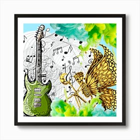 Guitar And A Butterfly  Art Print