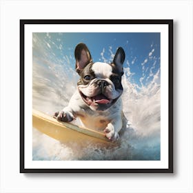 Frenchie Surfing Art By Csaba Fikker 013 Art Print