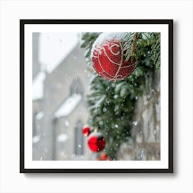 Christmas Decorations In The Snow Art Print