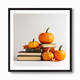 Pumpkins On Books 3 Art Print