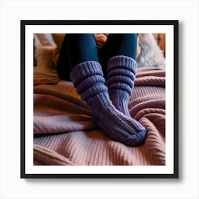 Purple Socks On Bed Art Print