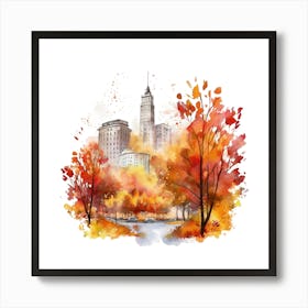 Watercolor Autumn Cityscape 1 Art Print