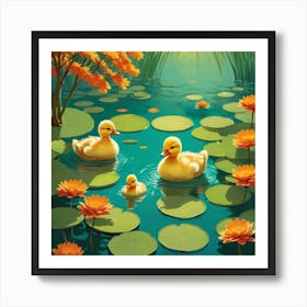 Ducks In The Pond 16 Art Print