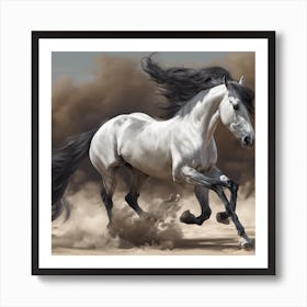 White Horse Running In The Desert Art Print