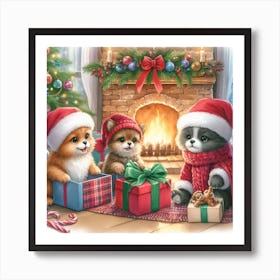 Christmas Kittens 1 Art Print