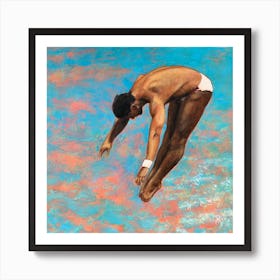 Male High Diver with Orange Water  Art Print