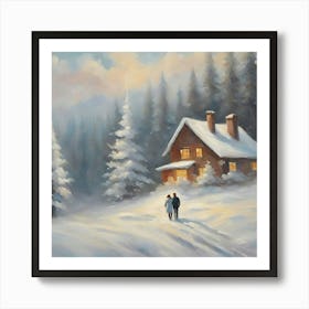 Couple Walking In Snow Art Print