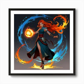 Fire And Ice The Magic of Watercolor: A Deep Dive into Undine, the Stunningly Beautiful Asian Goddess 1 Art Print