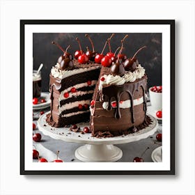 Black Forest Cake A Traditional Black Forest Cake With Layers Of Chocolate Sponge Cherry Filling And 3116251822 Art Print