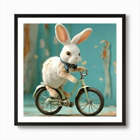 A Cute Rabbit Is Riding A Bike 1 Art Print
