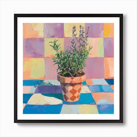 Potted Herb Pastel Checkerboard 1 Art Print