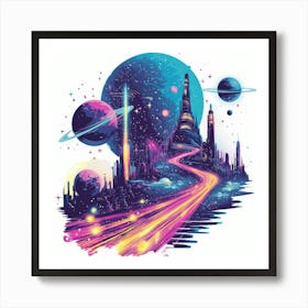 Space City.Generated AI. Wall Art Print 5 Poster