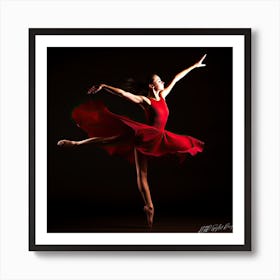 Ballerina Leap - Ballerina In Red Dress Art Print