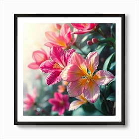 Pink Flowers In The Garden 2 Art Print