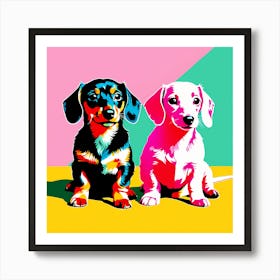 Dachshund Pups, This Contemporary art brings POP Art and Flat Vector Art Together, Colorful Art, Animal Art, Home Decor, Kids Room Decor, Puppy Bank - 154th Art Print