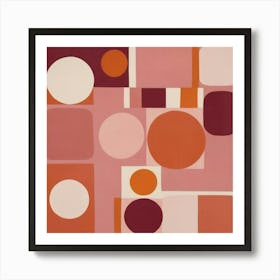 Mid Century Circles And Squares In Pink Orange And Bur 1 Art Print