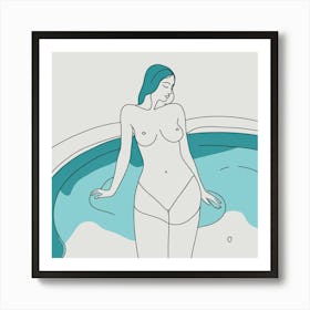 naked Woman In A Pool drawing Art Print