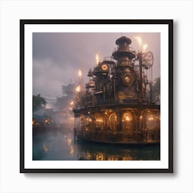 Steampunk Theme Park on an Island Art Print