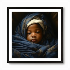 Child In A Blue Blanket Art Print