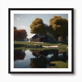 Cabin On A Lake Art Print