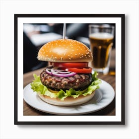 Burger With Beer Art Print