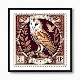 Barn Owl vintage stamp Art Print