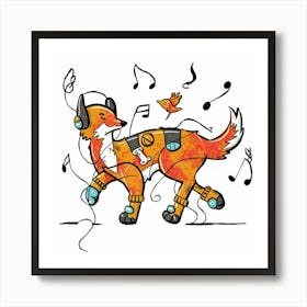 Fox With Headphones 3 Art Print