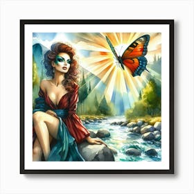 Beautiful Woman With A Butterfly Art Print