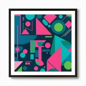 Vibrant Retro Geometric Shapes In Bright Blue Pink And 2 Art Print