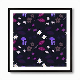 Midnight Mushroom Party Art Print