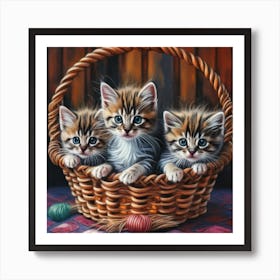 Three Kittens In A Basket Art Print