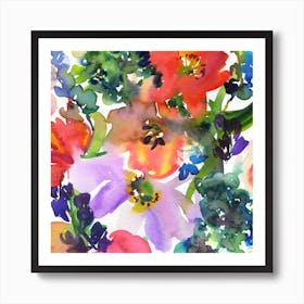 Abstract Watercolor Flowers Art Print