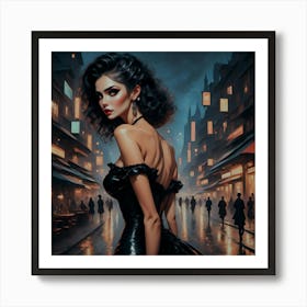 Sexy Woman In Black Dress Art Print