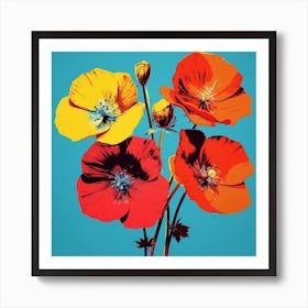 Andy Warhol Style Pop Art Flowers Flax Flower 3 Square Art Print