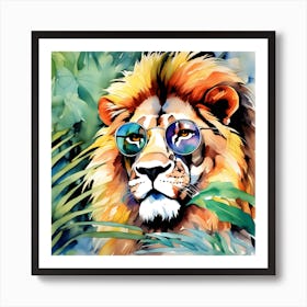 Lion in Glasses Liquid ink Art Print