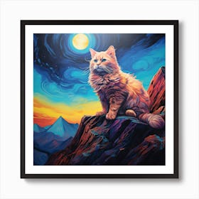 Cat In The Moonlight 1 Art Print