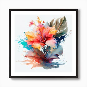 Watercolor Of Hibiscus Flower Art Print