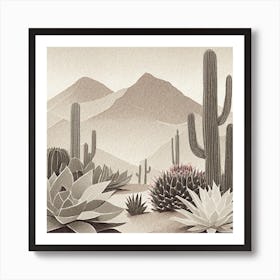 Firefly Modern Abstract Beautiful Lush Cactus And Succulent Garden In Neutral Muted Colors Of Tan, G (24) Art Print