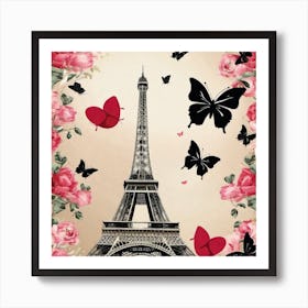 Paris Roses And Butterflies 12 Art Print