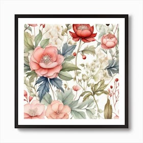 Watercolor Floral Pattern Art Print