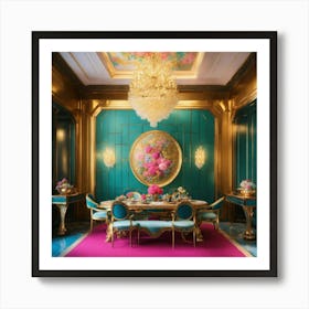 Gold And Blue Dining Room Art Print
