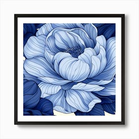 Blue Peony Flower Art Print