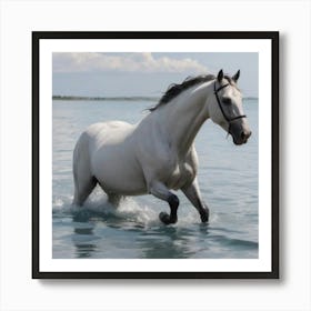 Horse Galloping In The Sea Art Print